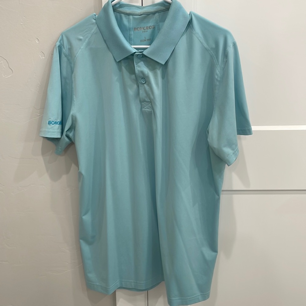 Bonobos golf shirt Teal. Size Large slim